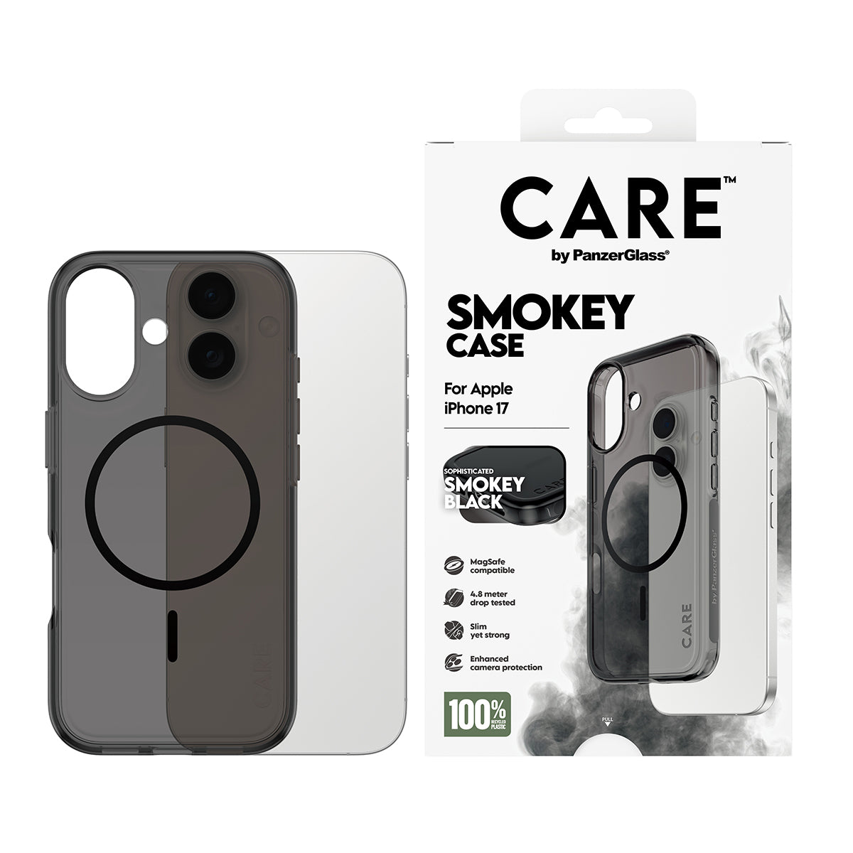 PanzerGlass CARE™ by ® Smokey Case w. Black MagSafe iPhone 17 coque de protection pour téléphones portables Housse Noir