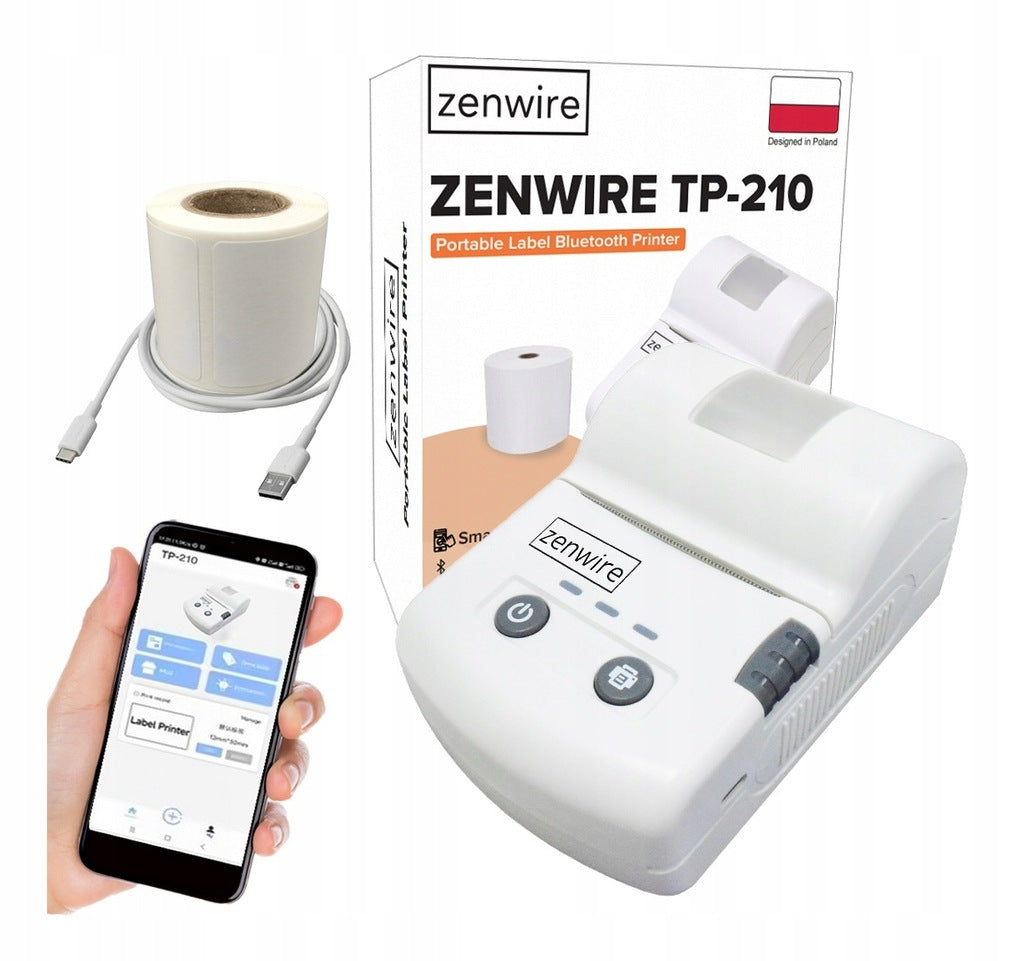 Mini imprimante d'étiquettes thermique portable Bluetooth USB-C avec batterie intégrée de 1500 mAh Zenwire TP-210