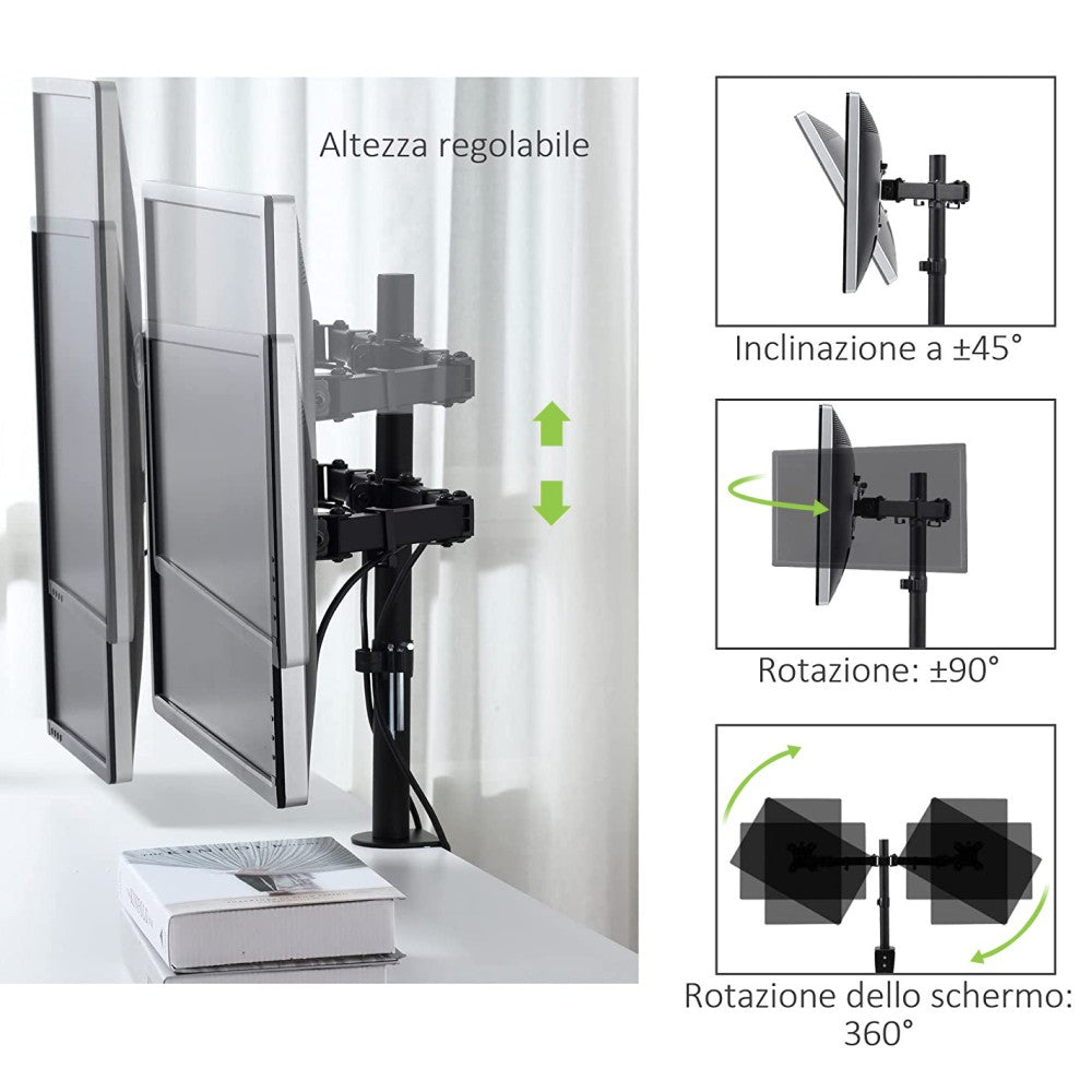 Techly ICA-LCD 482-D support d'écran plat pour bureau 68,6 cm (27") Noir