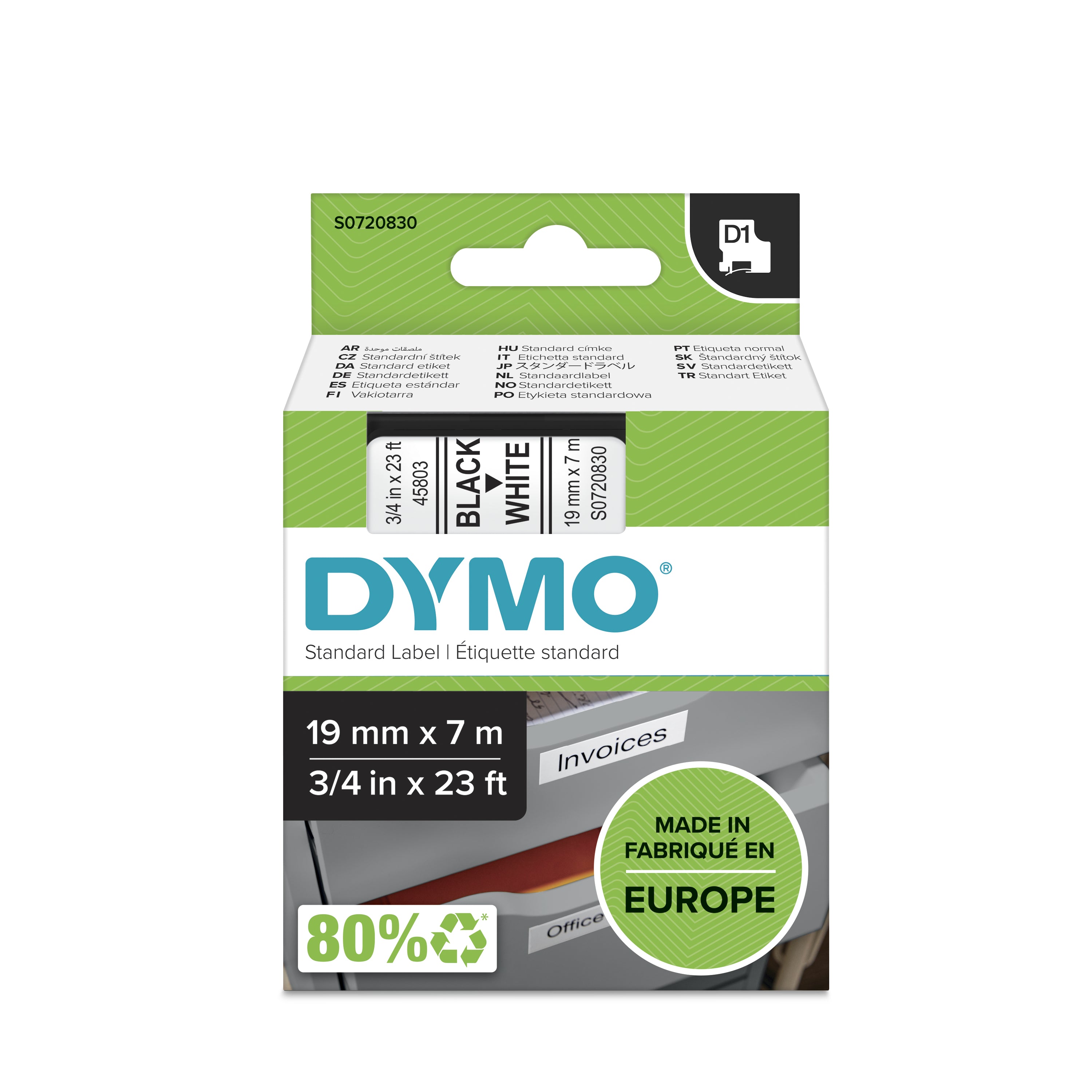 DYMO D1 étiquettes autocollantes authentiques | impression en noir sur fond blanc | 19 mm x 7 m | pour étiqueteuses LabelManager