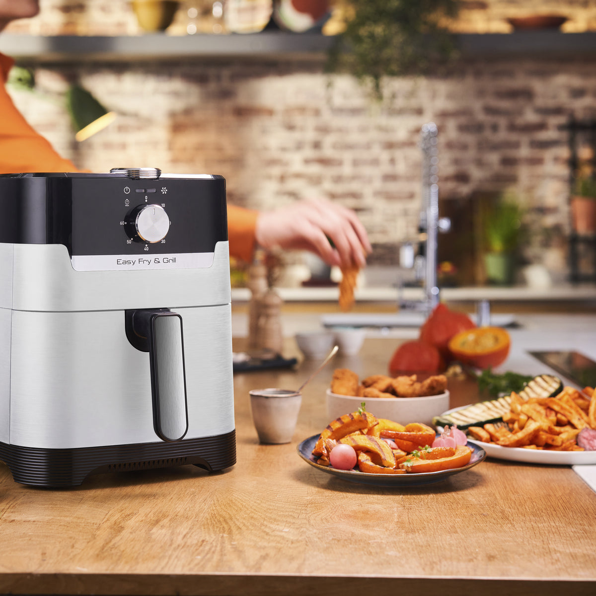 Tefal Easy Fry & Grill EY501A Unique 4,2 L Autonome 1550 W Friteuse d’air chaud Noir, Acier inoxydable