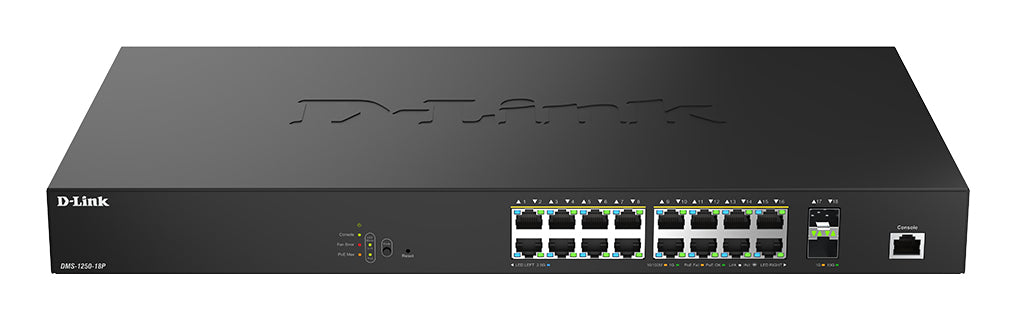 D-Link DMS-1250-18P/E commutateur réseau Géré L2 2.5G Ethernet (100/1000/2500) Connexion Ethernet, supportant l'alimentation via ce port (PoE) Noir