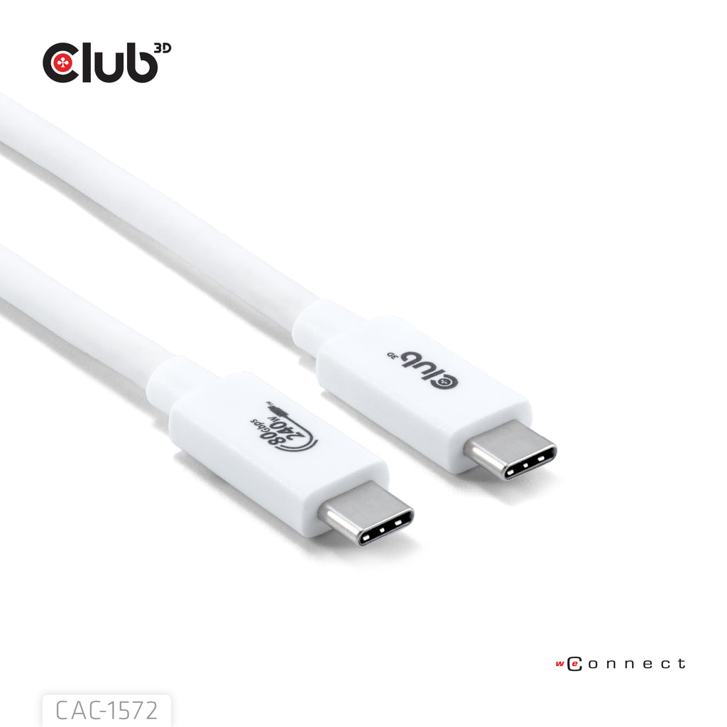 CLUB3D CAC-1572 Câble USB4 Gen 2x2 USB-C vers USB-C, 80 Gbit/s, 240W, 1,2 m, Blanc