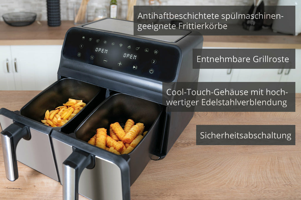 Unold 58685 friteuse Double 8 L Autonome 1700 W Friteuse d’air chaud Noir, Gris