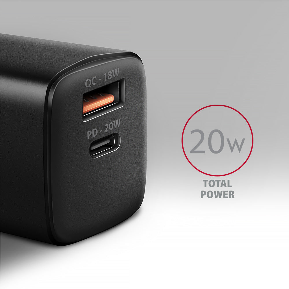 Axagon ACU-PQ20 wall charger QC3.0/AFC/FCP+ PD type-C 20 W - schwarz - USB Typ C Téléphone portable, Smartphone, Smartwatch, Tablette, Universel Noir Secteur Charge rapide Intérieure