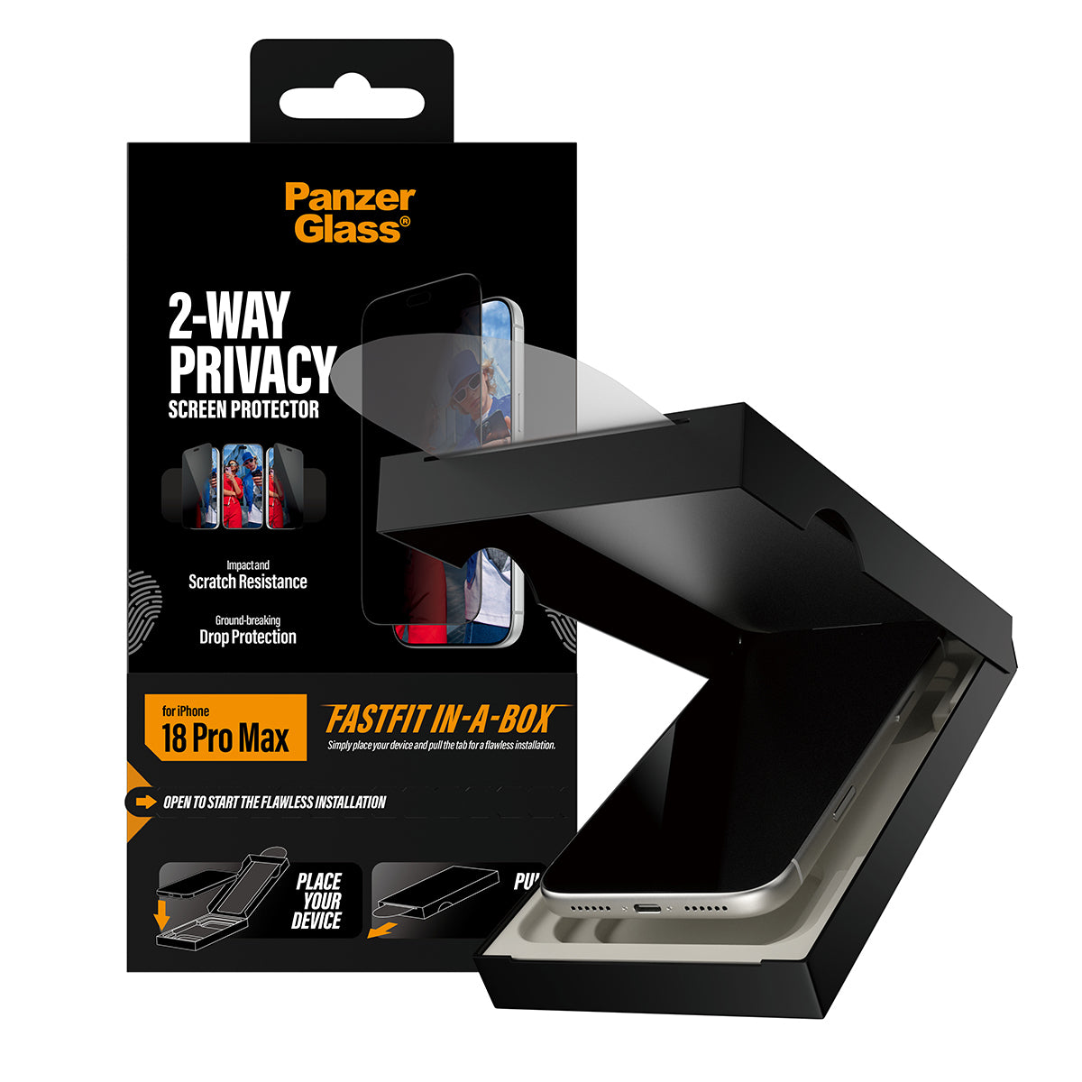 PanzerGlass ® 2-Way Privacy Screen Protector iPhone 2026 Pro Max | Ultra-Wide Fit w. FASTFIT IN-A-BOX Protection d'écran