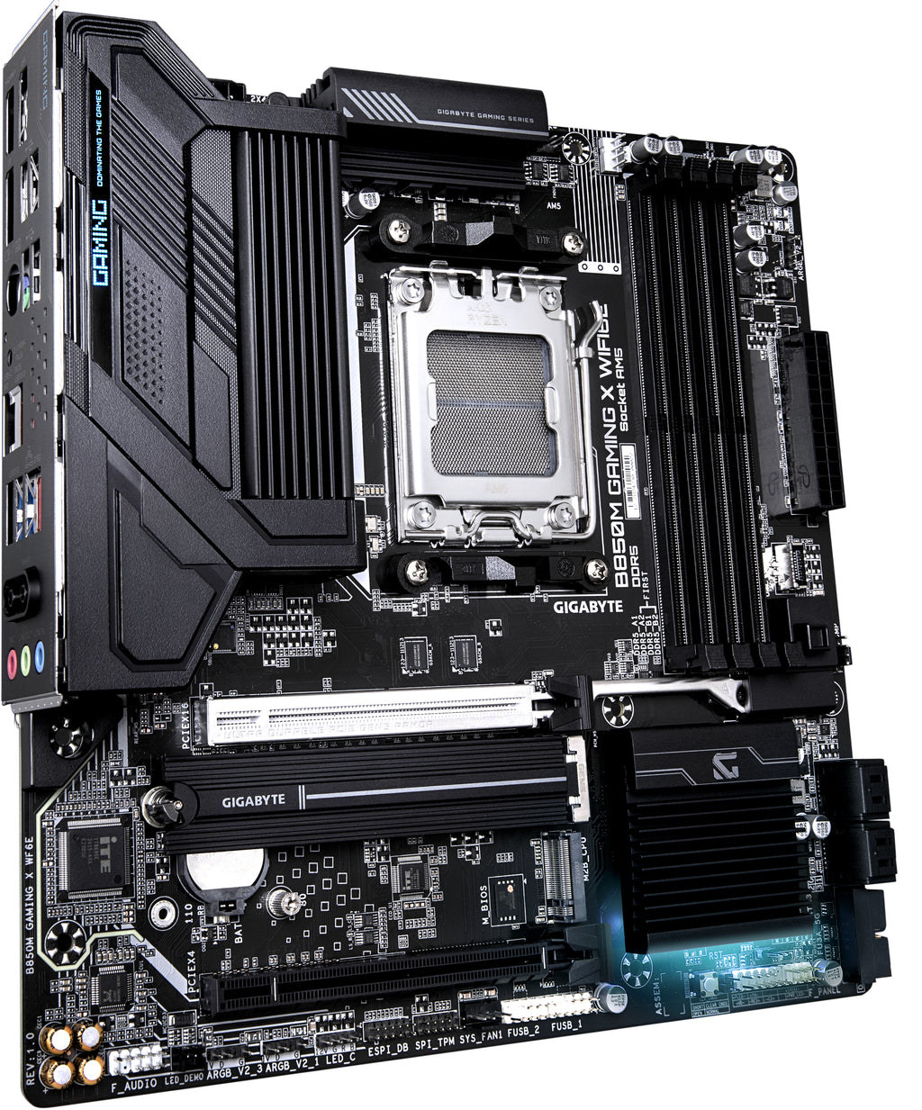 GIGABYTE B850M GAMING X WIFI6E Carte Mère - Processeurs AMD Ryzen Série 9000, VRM numérique 10+2+2 phases, jusqu'à 8200MHz DDR5 (OC), 1xPCIe 5.0 + 1xPCIe 4.0 M.2, LAN 2.5, WIFI 6E, USB 3.2 Gen 2.