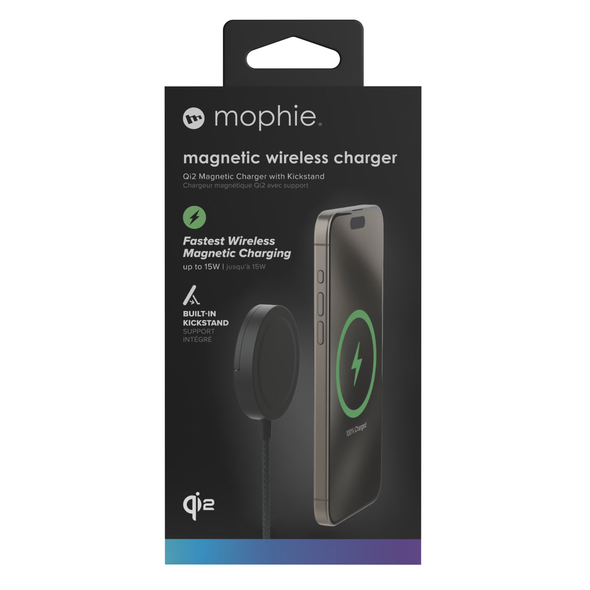 mophie Qi2 Magnetic Charger Smartphone Noir USB Recharge sans fil Charge rapide Intérieure - vue 3