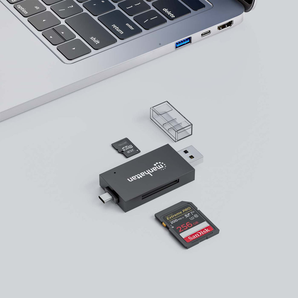 Manhattan Lecteur de Cartes Multiformat USB-A/USB-C, 5 Gbps USB 3.0, SD et microSD, Noir/Translucide