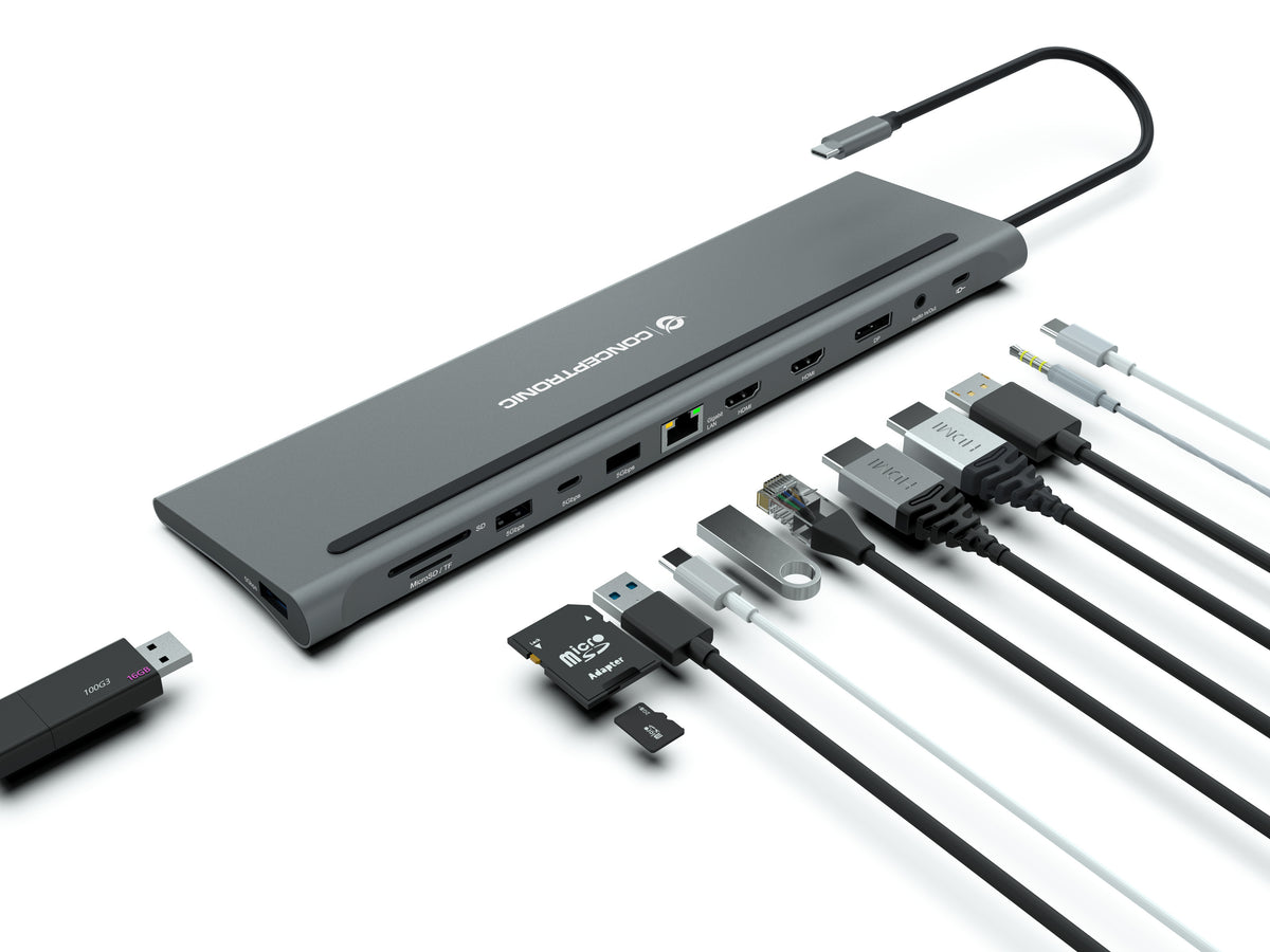 Conceptronic DONN17G Station d'accueil USB 3.2 Gen 1 Type-C, Gris