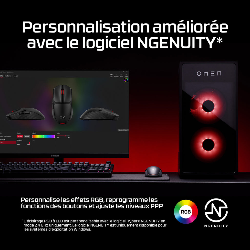 HyperX Pulsefire Fuse Souris de Jeu Sans Fil, Noire
