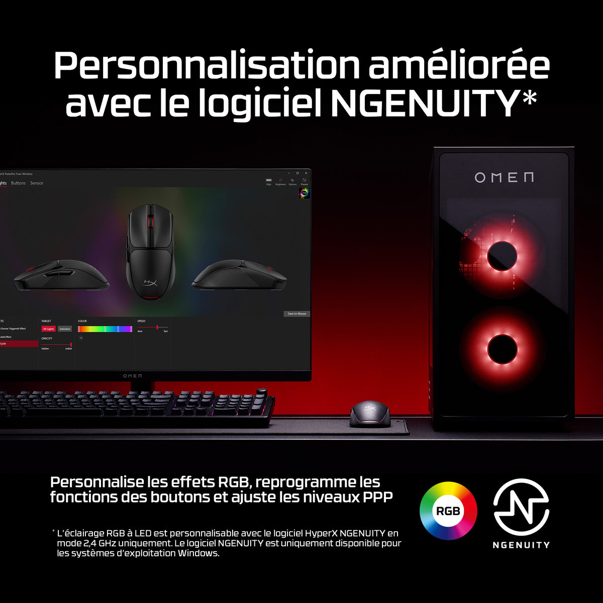 HyperX Pulsefire Fuse Souris de Jeu Sans Fil, Noire
