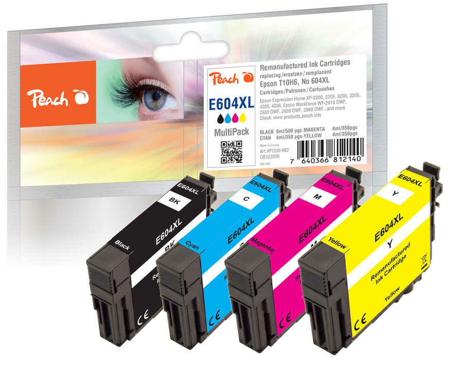 Peach PI200-983 cartouche d'encre 5 pièce(s) Compatible Rendement élevé (XL) Noir, Cyan, Magenta, Jaune