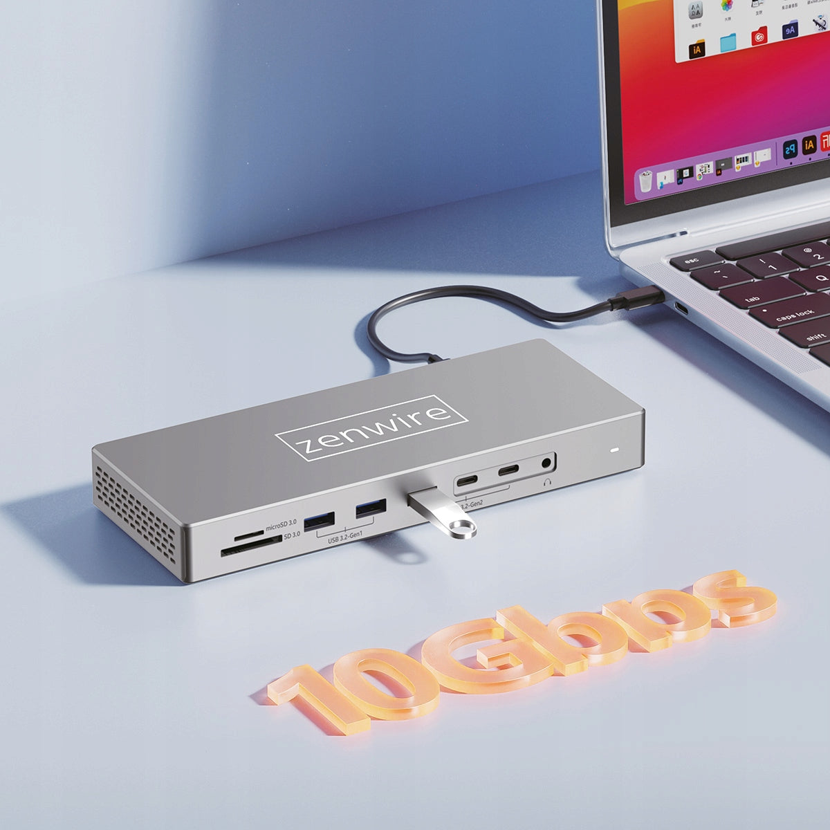 Station d'accueil USB-C 16-en-1 avec 2 ports HDMI 4K 60 Hz, DisplayPort 1.4, USB et prise SD  Zenwire  BS-HD1601