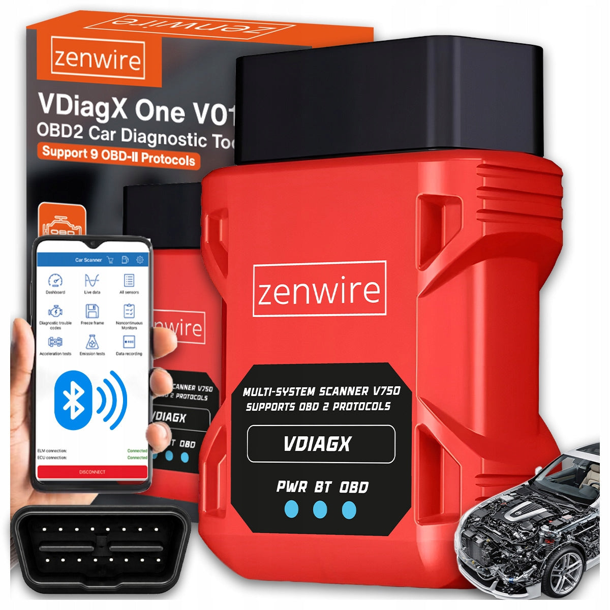 Interface de test et de diagnostic OBD2 ELM327 pour voiture VDiagX V016 Zenwire