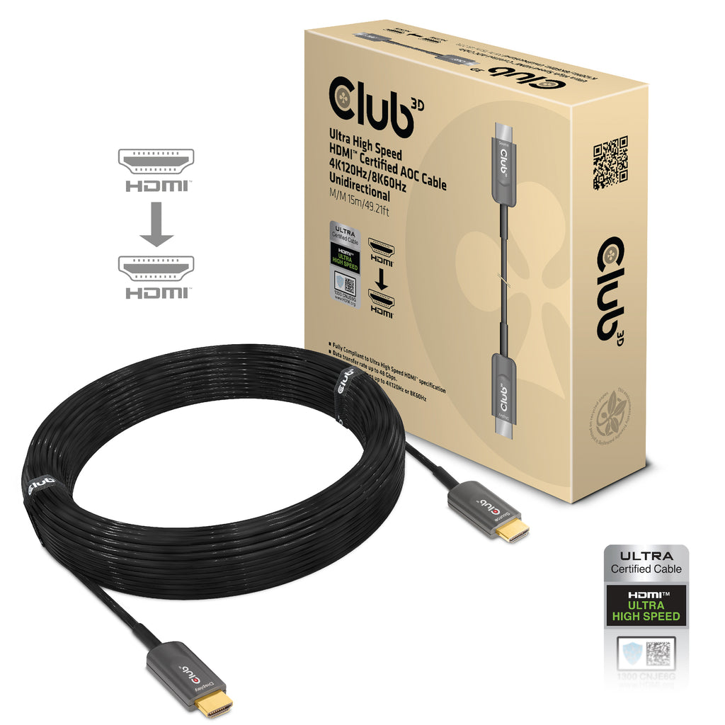 CLUB3D CAC-1377 Câble HDMI 2.1 Standard Type A, 15 m, Noir