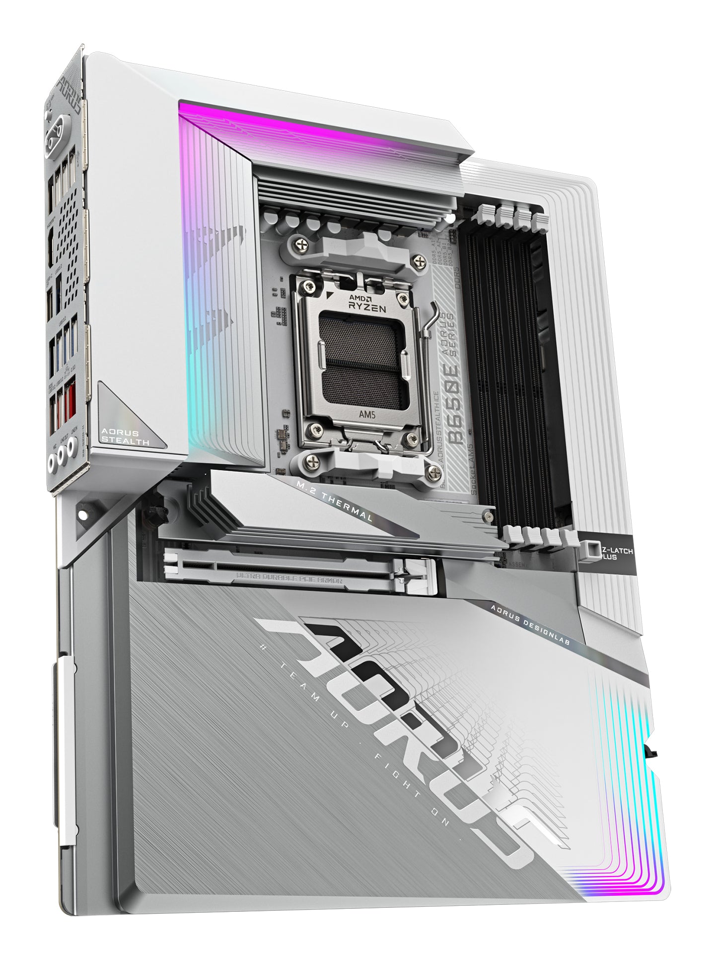 GIGABYTE B650E AORUS STEALTH ICE Carte mère - AMD Ryzen série 9000, VRM 12+2+2 phases, jusqu'à 8000 MHz DDR5 (OC), 1xPCIe 5.0 + 2xPCIe 4.0 M.2, LAN 2,5 GbE, WIFI 7, USB 3.2 Gen 2x2