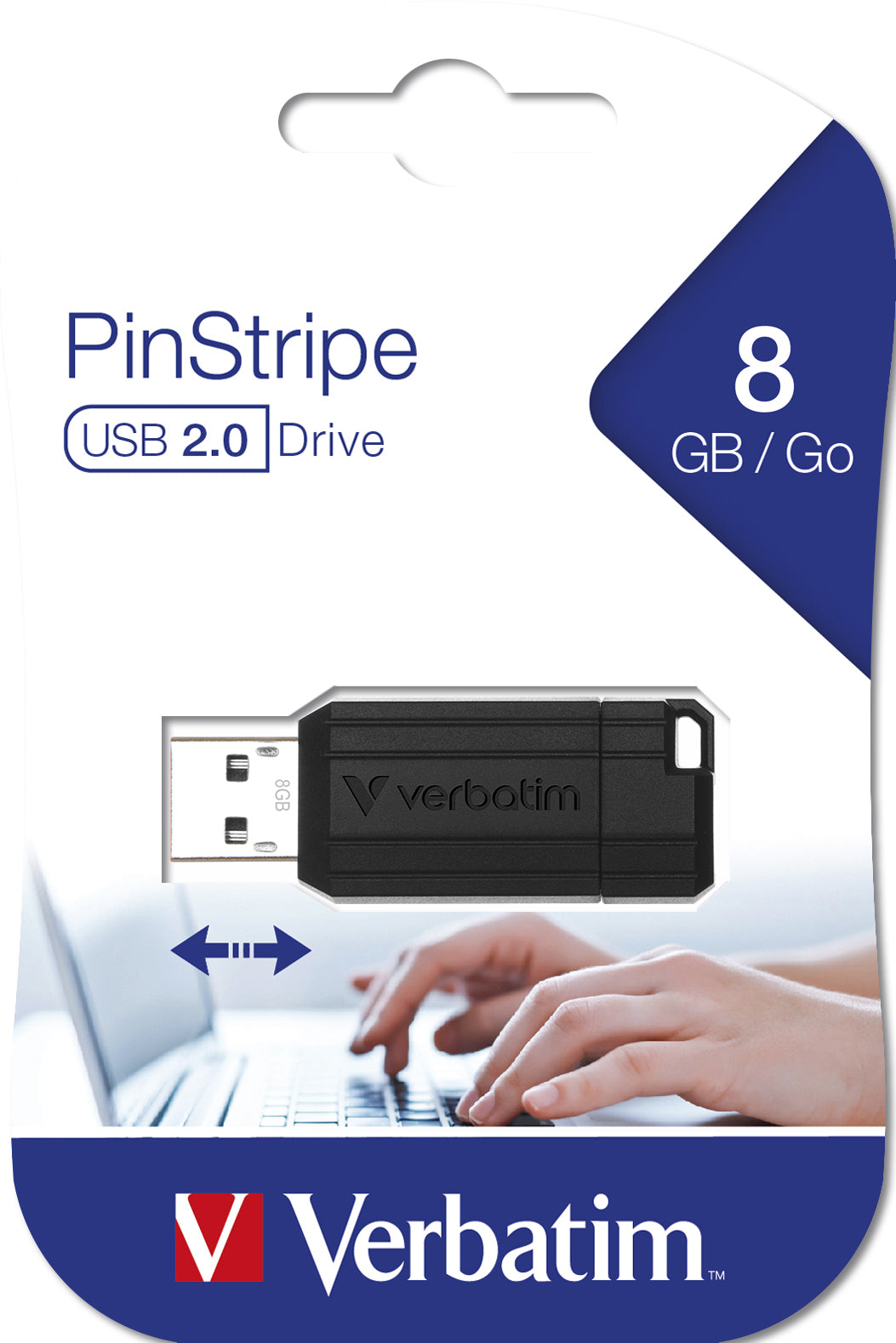 Verbatim Micro-clé USBPinStripe de 8 Go - noire
