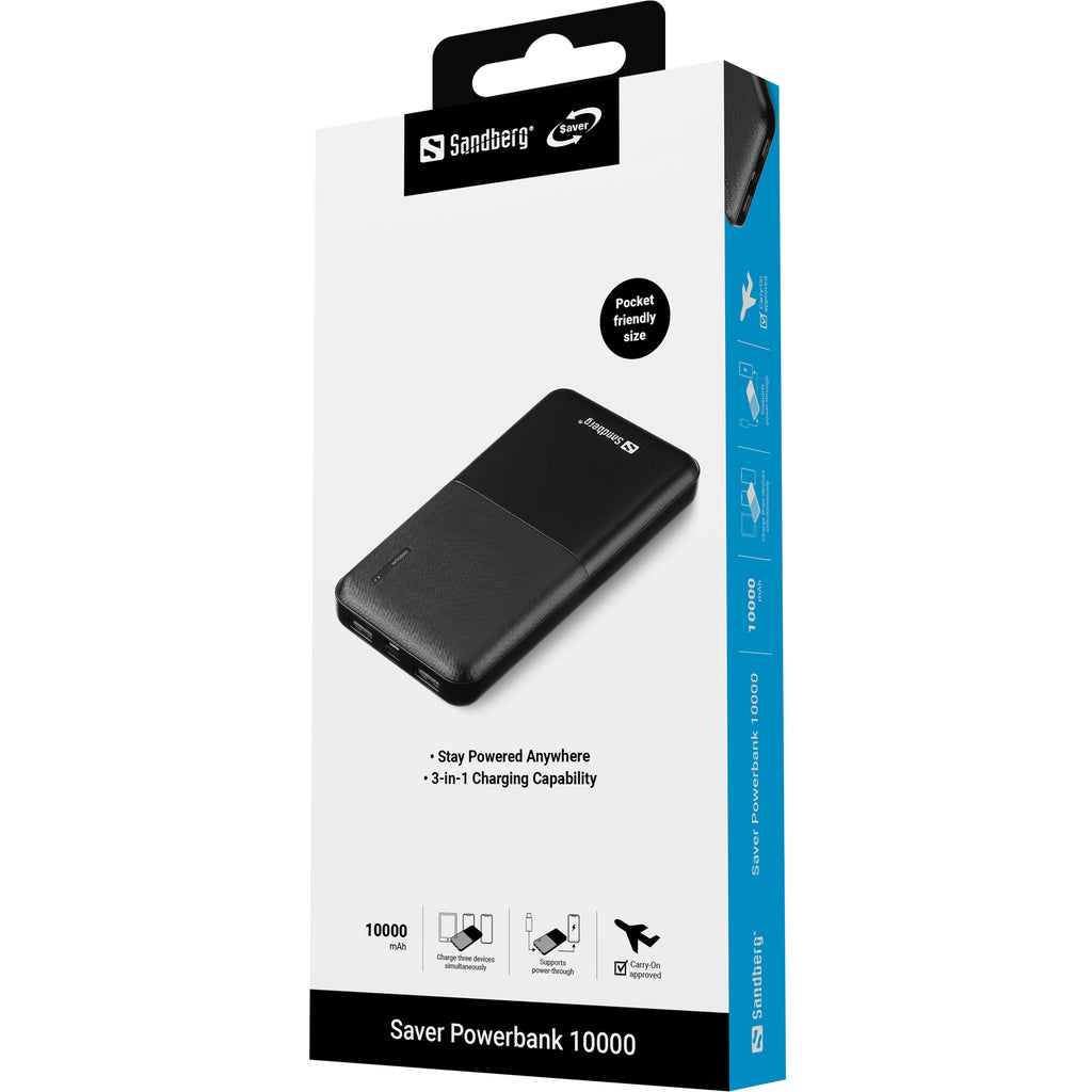 Sandberg Saver Powerbank 10000 mAh Batterie Externe Noire