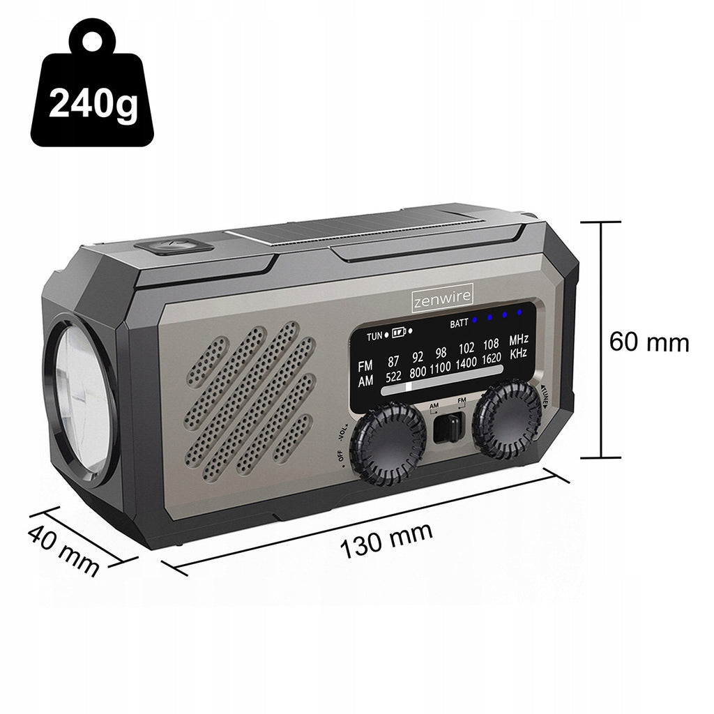 Mini radio portable solaire d'urgence pour le chantier, à manivelle, avec piles et batterie externe Zenwire Vibe Y2