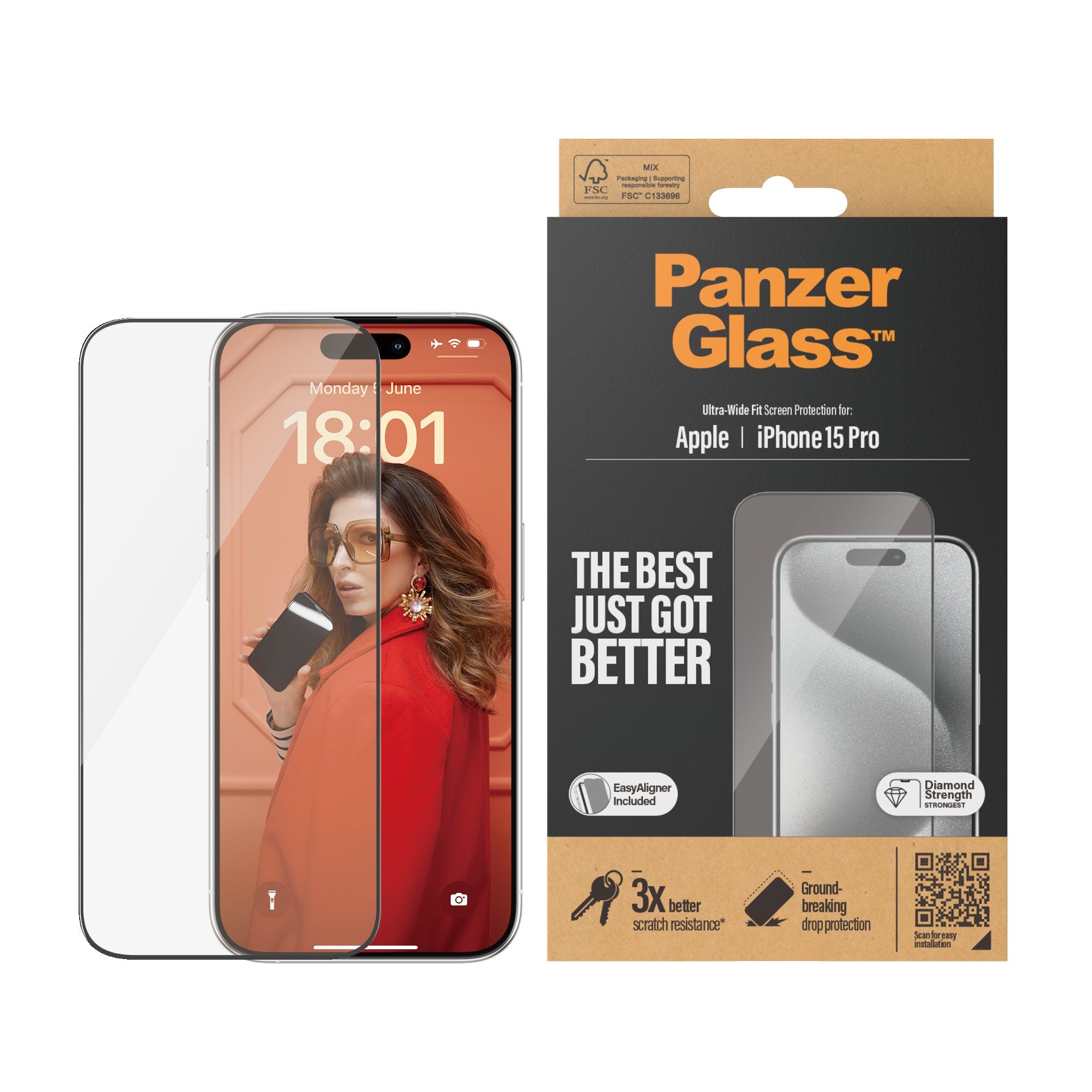 PanzerGlass ® Screen Protector iPhone 15 Pro | Ultra-Wide Fit w. EasyAligner Protection d'écran transparent Apple 1 pièce(s)