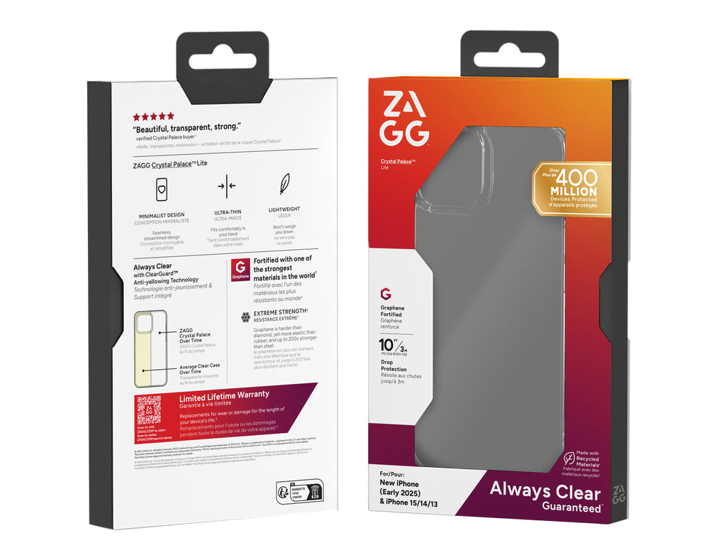 ZAGG Crystal Palace Lite Coque de Protection Transparente pour iPhone 17e/16e/15/14/13, 6.1"