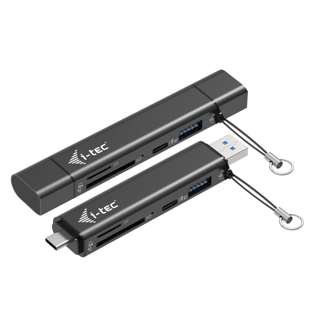 i-tec Dongle Lecteur de Cartes SD et TF avec 2 ports USB (USB-C et USB-A)