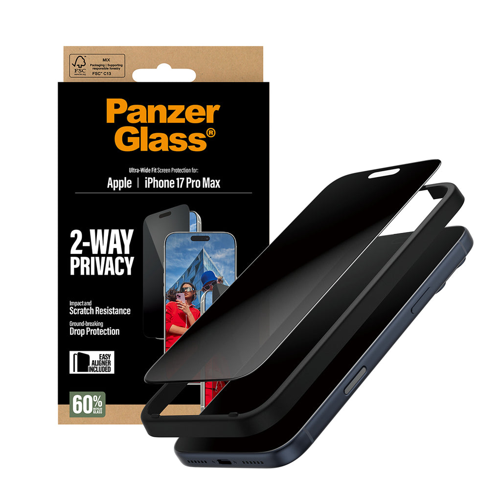 PanzerGlass Protection d'écran de Confidentialité 2-Way pour iPhone 17 Pro Max, Ultra-Wide Fit avec EasyAligner