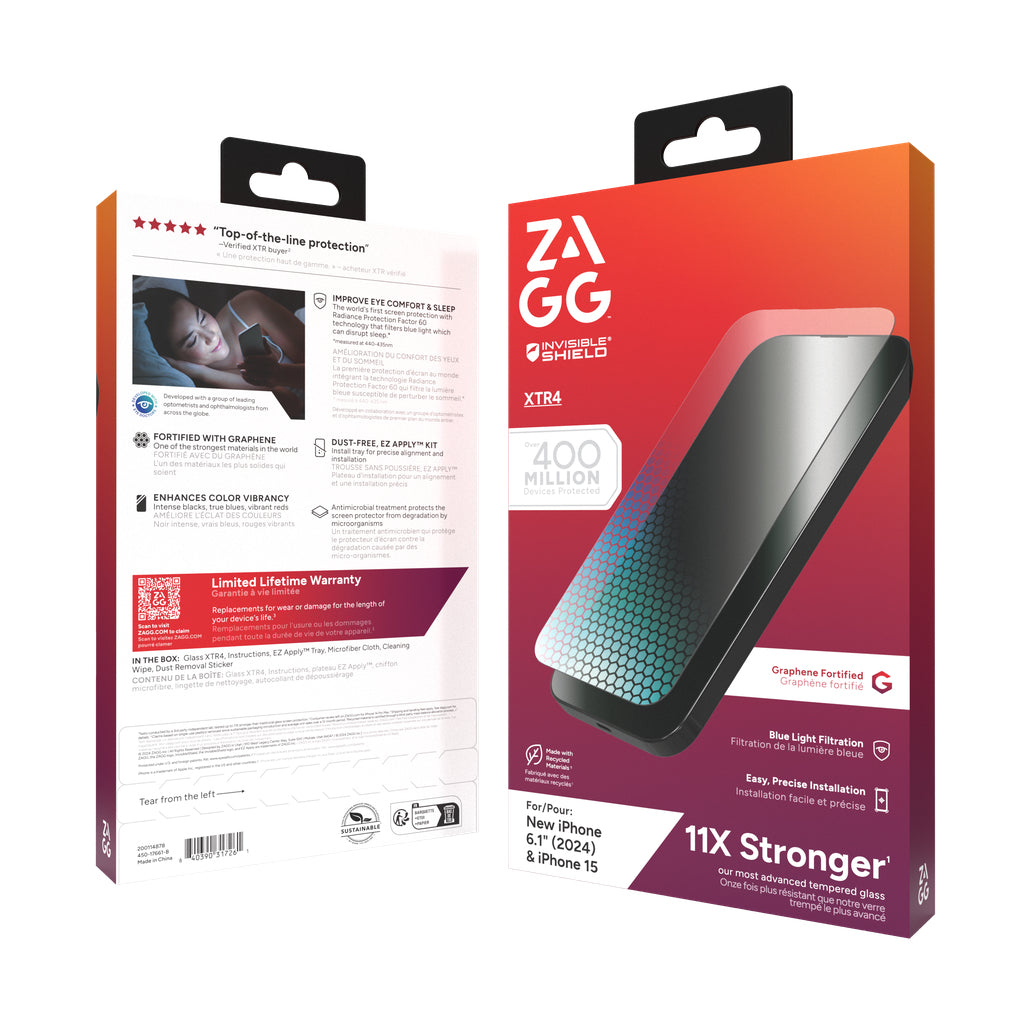 InvisibleShield Glass XTR4 Protection d'Écran de Confidentialité pour iPhone 16 et iPhone 15
