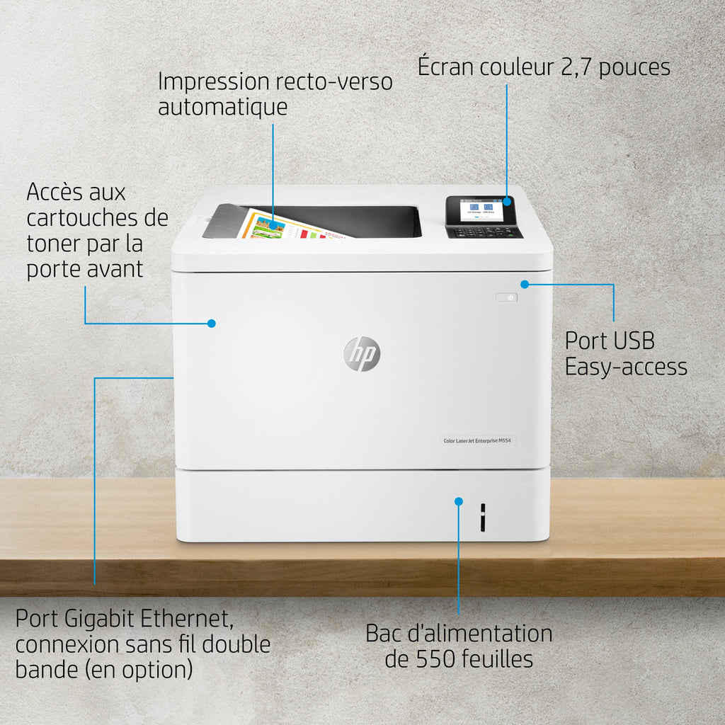 HP Color LaserJet Enterprise Imprimante M554dn, Imprimer, Impression USB en façade; Impression recto-verso