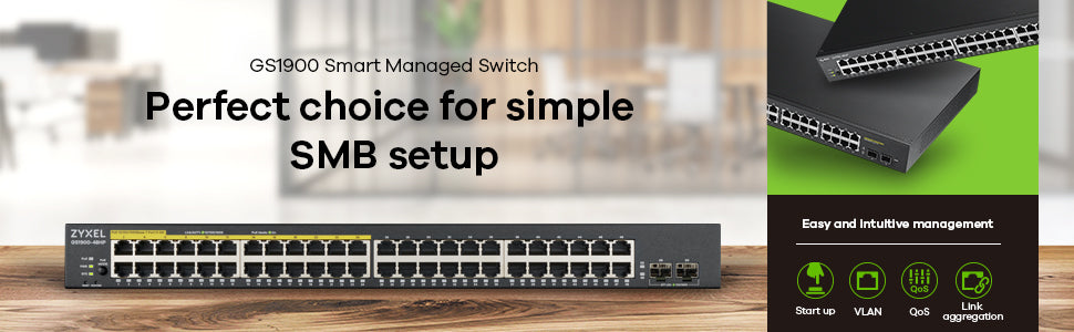 Zyxel GS1900-48-EU0102F Commutateur Réseau L2 Gigabit Ethernet 48 Ports, Noir