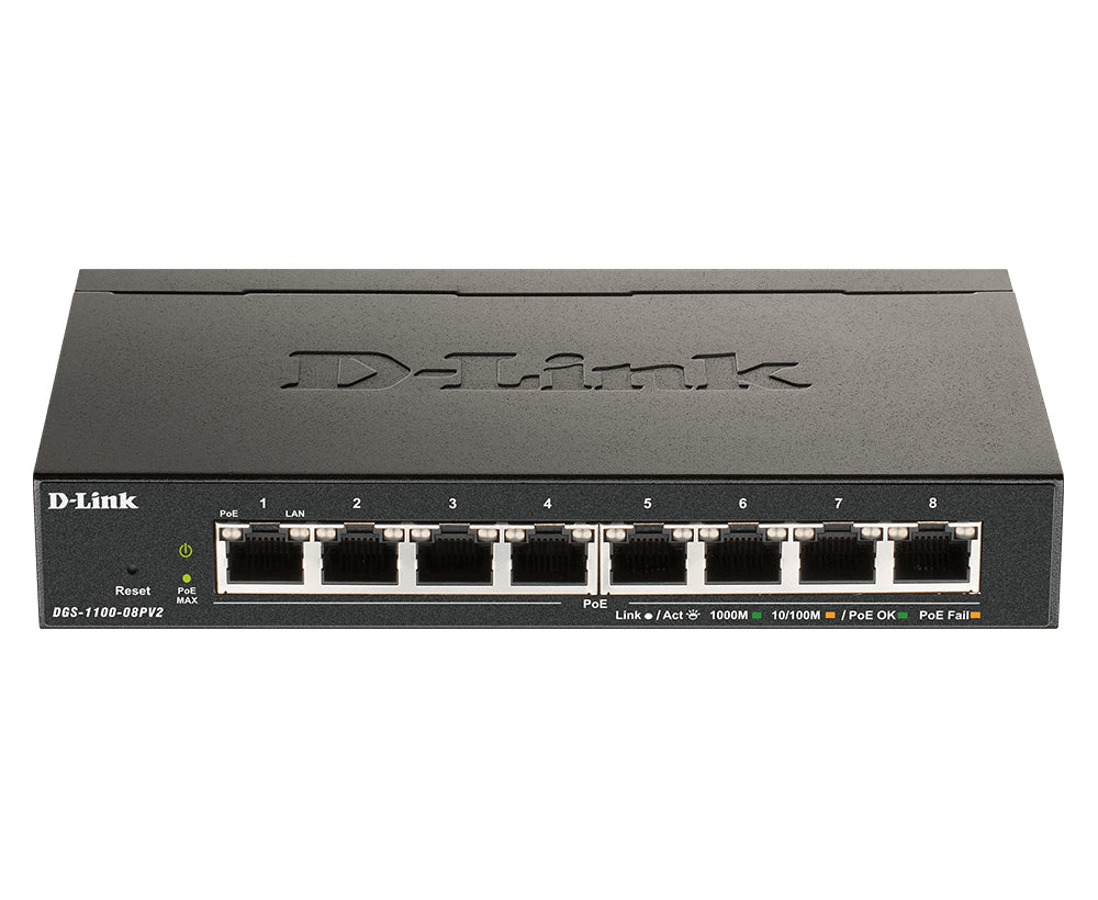 D-Link DGS-1100-08PV2 Géré L2/L3 Gigabit Ethernet (10/100/1000) Connexion Ethernet, supportant l'alimentation via ce por