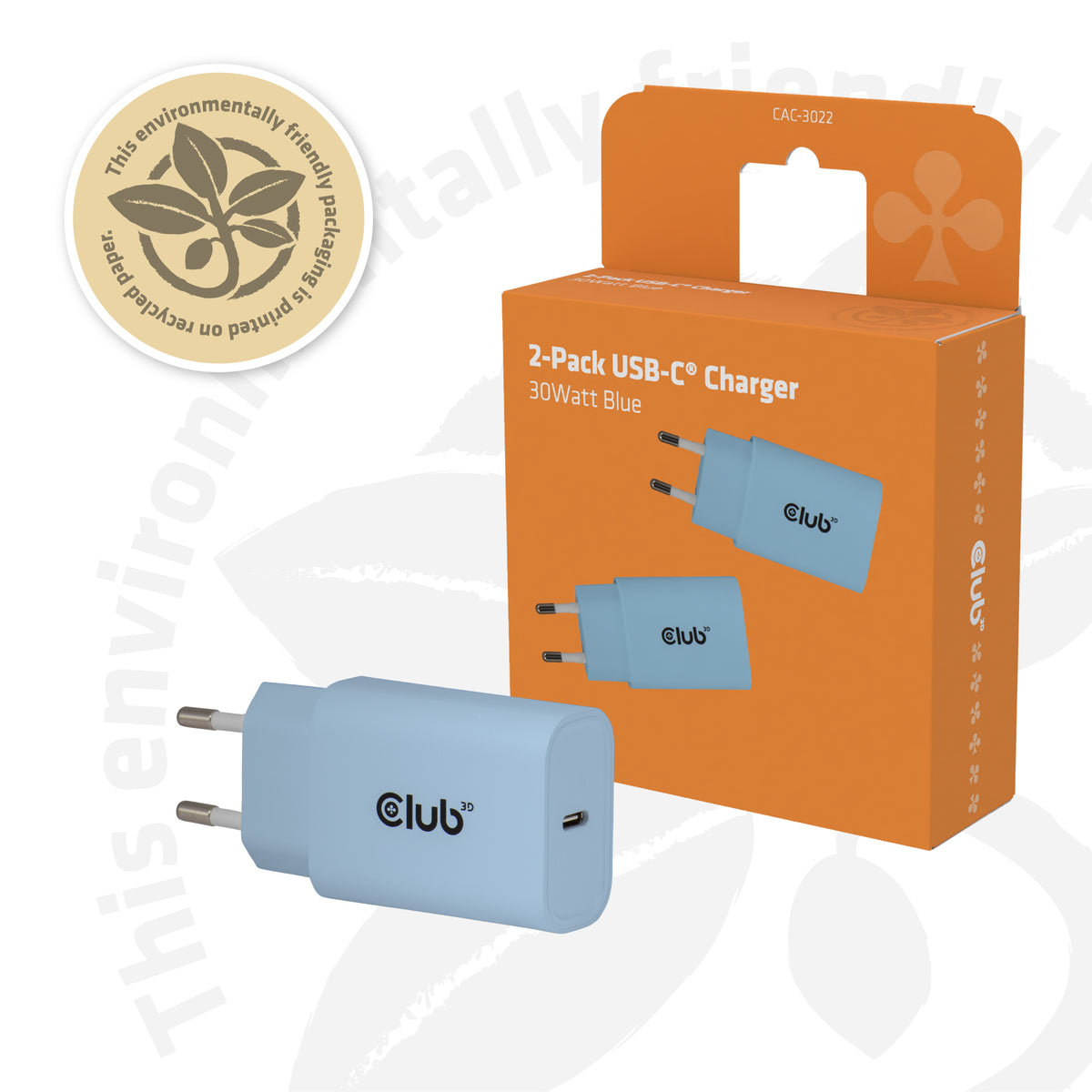 CLUB3D CAC-3022 Chargeur Secteur USB-C 30W Charge Rapide Power Delivery, Bleu
