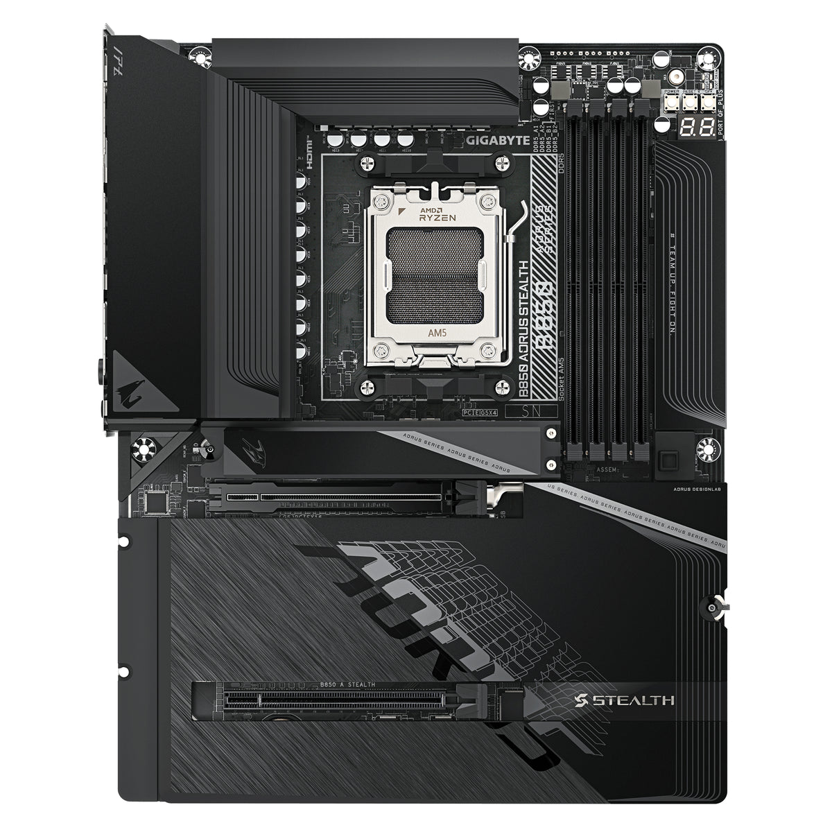 GIGABYTE B850 AORUS STEALTH Carte Mère – Processeurs AMD Ryzen 9000 Series, VRM numérique 14+2+2 phases, jusqu’à 8200 MH