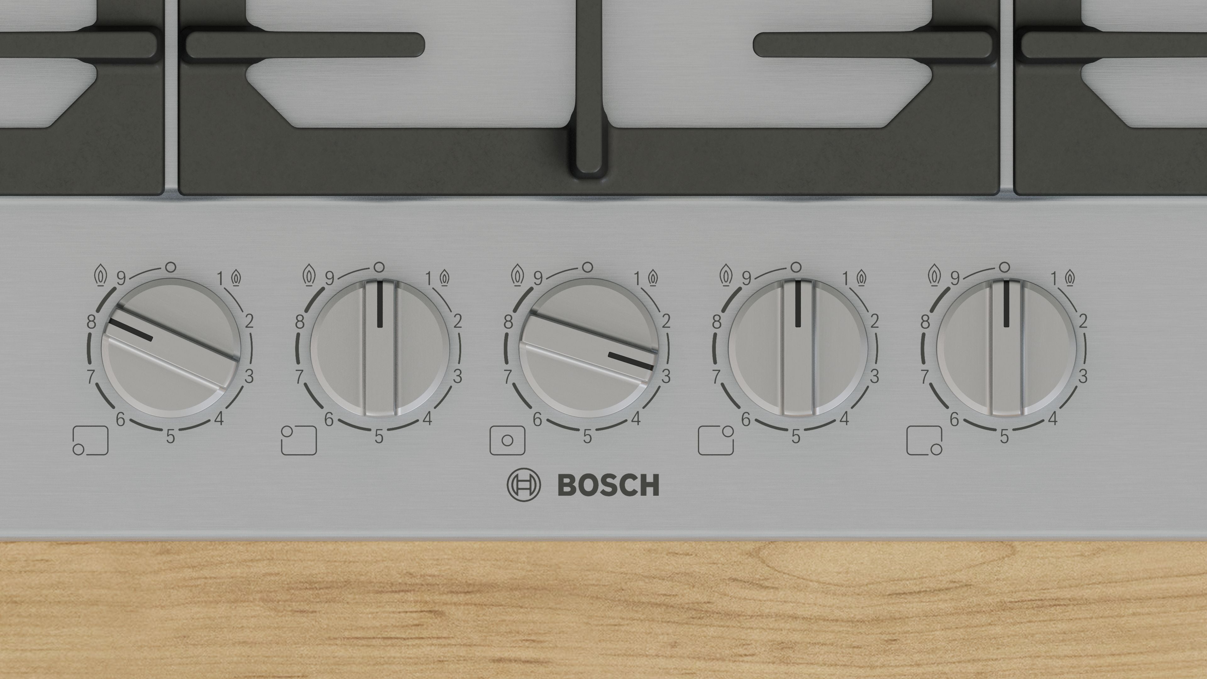 Bosch Bosch Serie 6 PCQ7A5I90 plaque Acier inoxydable Intégré 75 cm Gaz 5 zone(s)