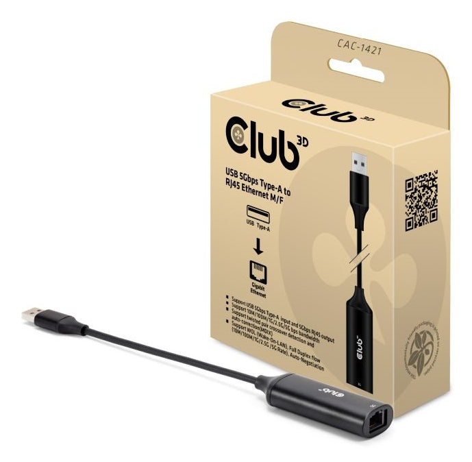 CLUB3D CAC-1421 Adaptateur Câble USB Type-A vers RJ45, Noir