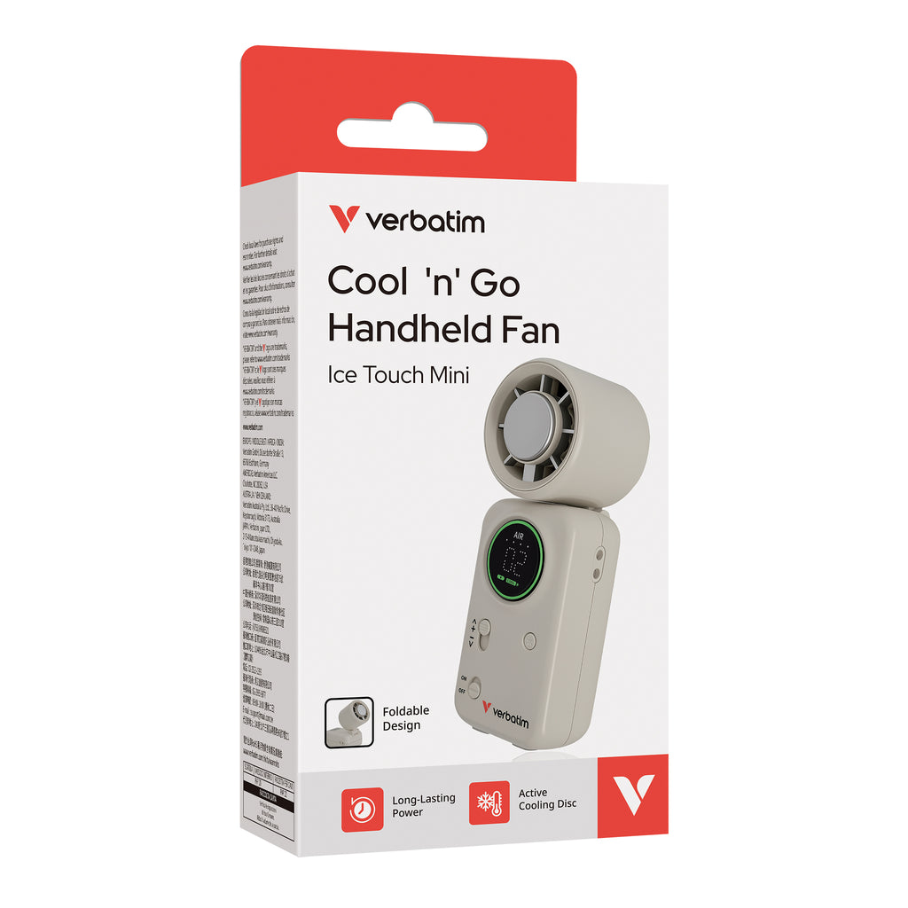 Verbatim Cool 'n' Go Ice Touch Mini Handheld Fan WhiteSilver