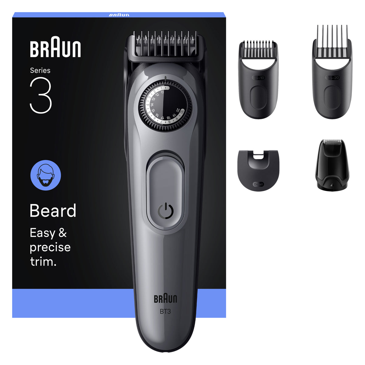 Braun BeardTrimmer 3 80789789 Tondeuse à Barbe AC/Batterie, Noir