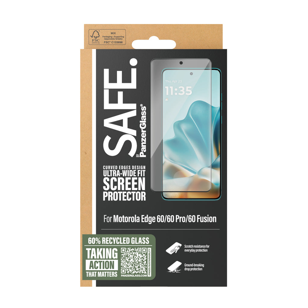 PanzerGlass SAFE. Protection d'écran avec Cadre Noir pour Motorola Edge 60, 60 Pro, 60 Fusion, Ultra-Wide Fit, Transpare