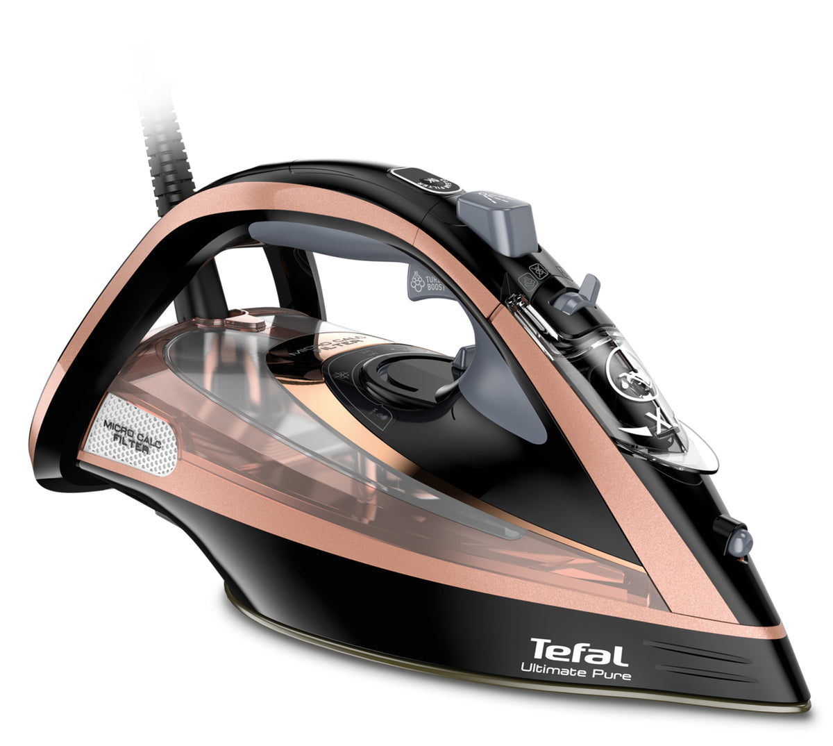Tefal Ultimate Pure FV9845 Fer à repasser à sec ou à vapeur Semelle Durilium autonettoyante 3100 W Noir, Cuivre