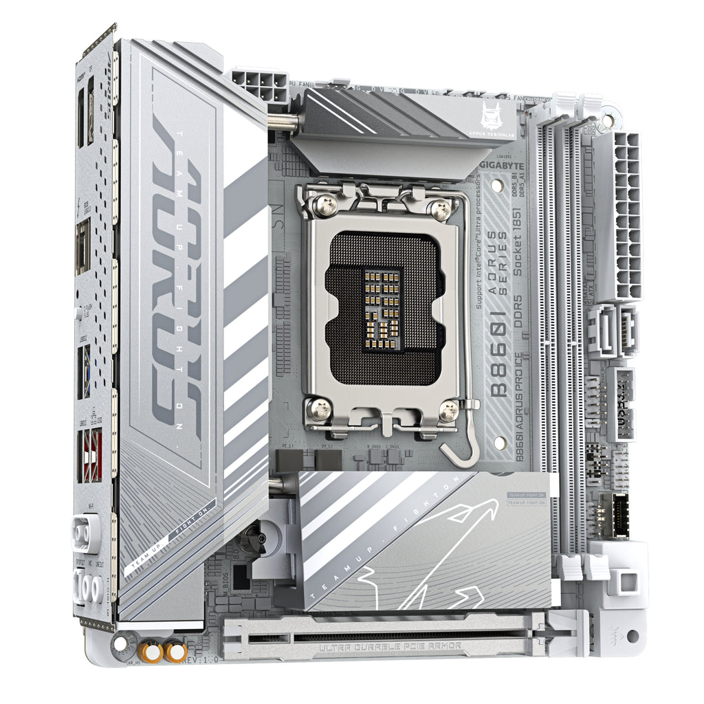 GIGABYTE B860I AORUS PRO ICE Carte mère - Processeurs Intel Core Ultra, VRM 8+1+2+1 phases, jusqu'à 9200MHz DDR5, 1xPCIe 5.0 + 1xPCIe 4.0 M.2, LAN 2,5 GbE, WIFI 7, Thunderbolt 4