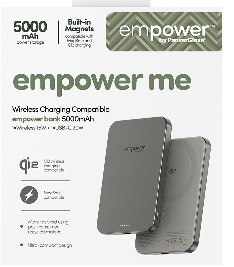 PanzerGlass empower Bank 5000mAh Recharge sans fil, Titane