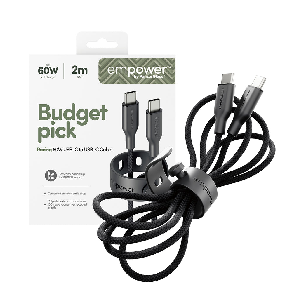 PanzerGlass empower™ by ® Racing 60W USB-C to USB-C Cable | USB 2.0 | 2M | Space Black câble USB Noir
