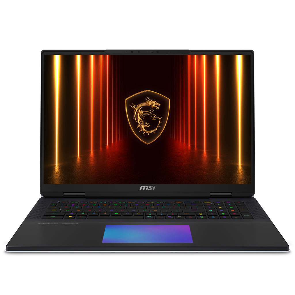 MSI Titan 18 HX AI A2XWJG-656 Intel Core Ultra 9 285HX Ordinateur portable 45,7 cm (18") UHD+ 64 Go DDR5-SDRAM 6 To SSD NVIDIA GeForce RTX 5090 Wi-Fi 7 (802.11be) Windows 11 Pro Noir