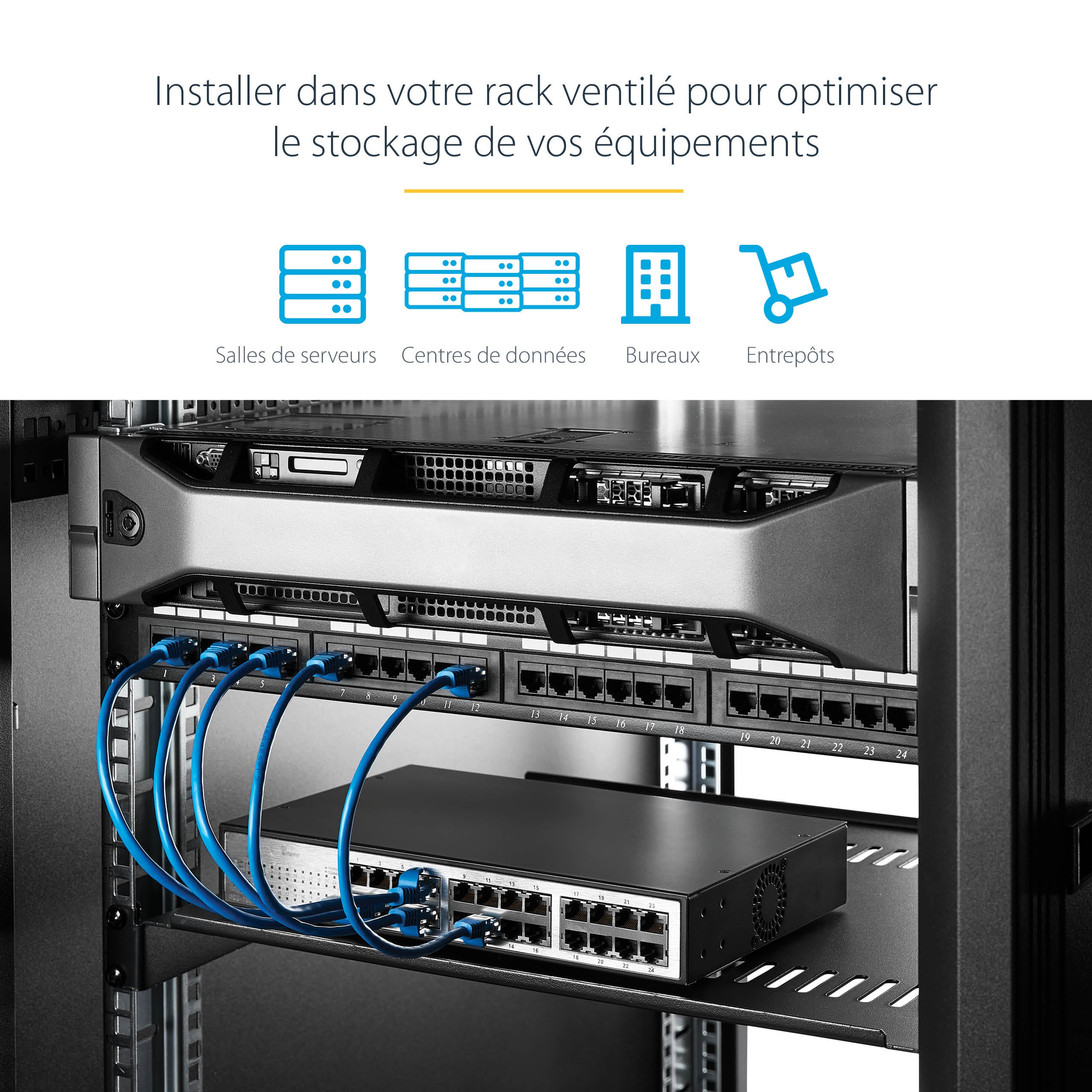 StarTech.com Étagère Rack Serveur 1U - Plateau Cantilever Universel Ventilé pour Armoire d'Équipement Réseau 19" - Acier Résistant - Poids Max 20kg - Étagère de 25cm de Profondeur, Noir