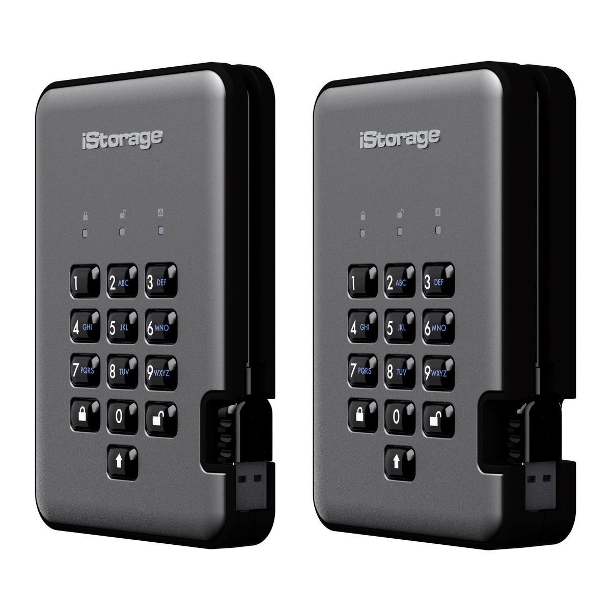 iStorage diskAshur PRO2 256-bit 8TB USB 3.2 secure encrypted solid-state drive IS-DAP2-256-SSD-8000-C-G - vue 5