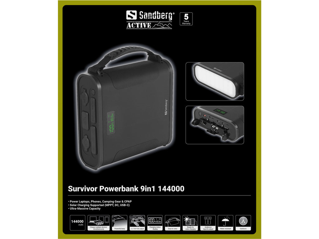 Sandberg 421-37 banque d'alimentation électrique Phosphate de fer lithié (LiFePo4) 144000 mAh Noir