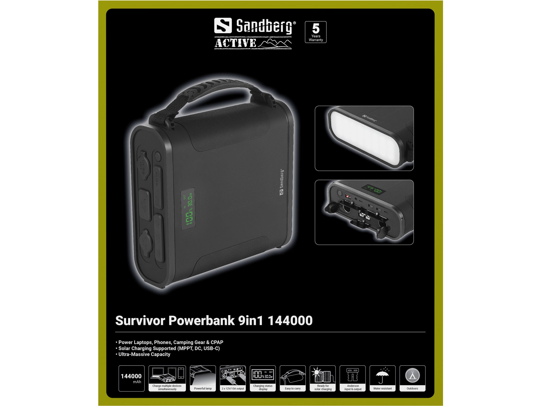 Sandberg 421-37 banque d'alimentation électrique Phosphate de fer lithié (LiFePo4) 144000 mAh Noir