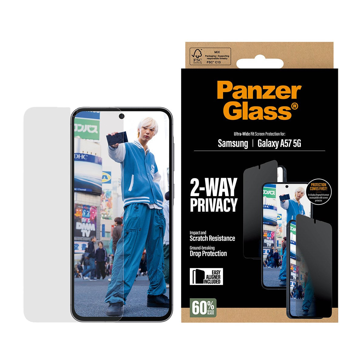 PanzerGlass Privacy Screen Protector UWF Transparent pour Samsung Galaxy A57 5G
