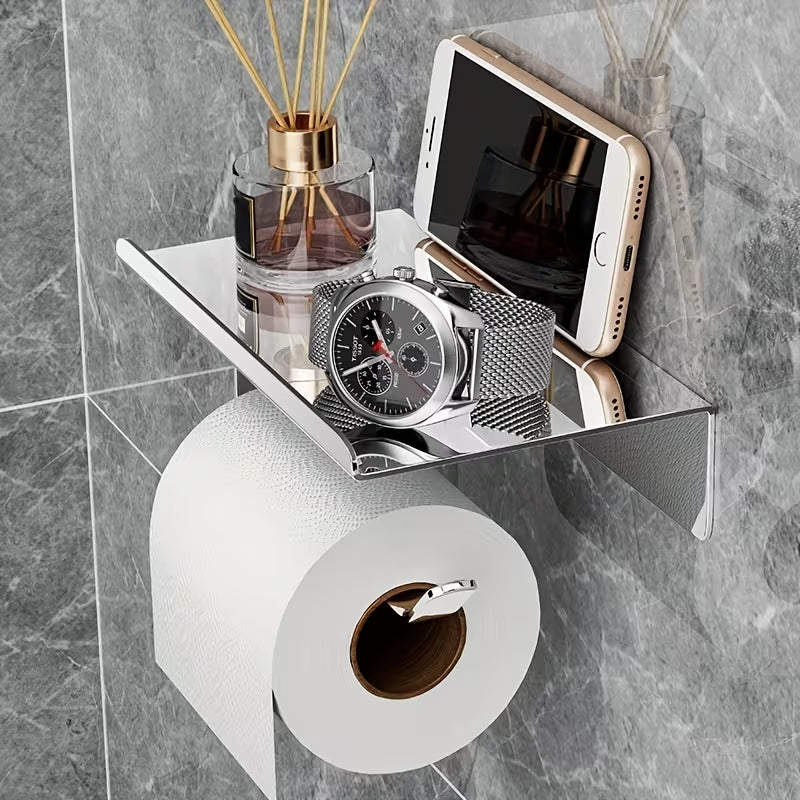 UCHWYT NA PAPIER TOALETOWY Z PÓŁKĄ WC CHROM SREBRNY METALOWY WIESZAK